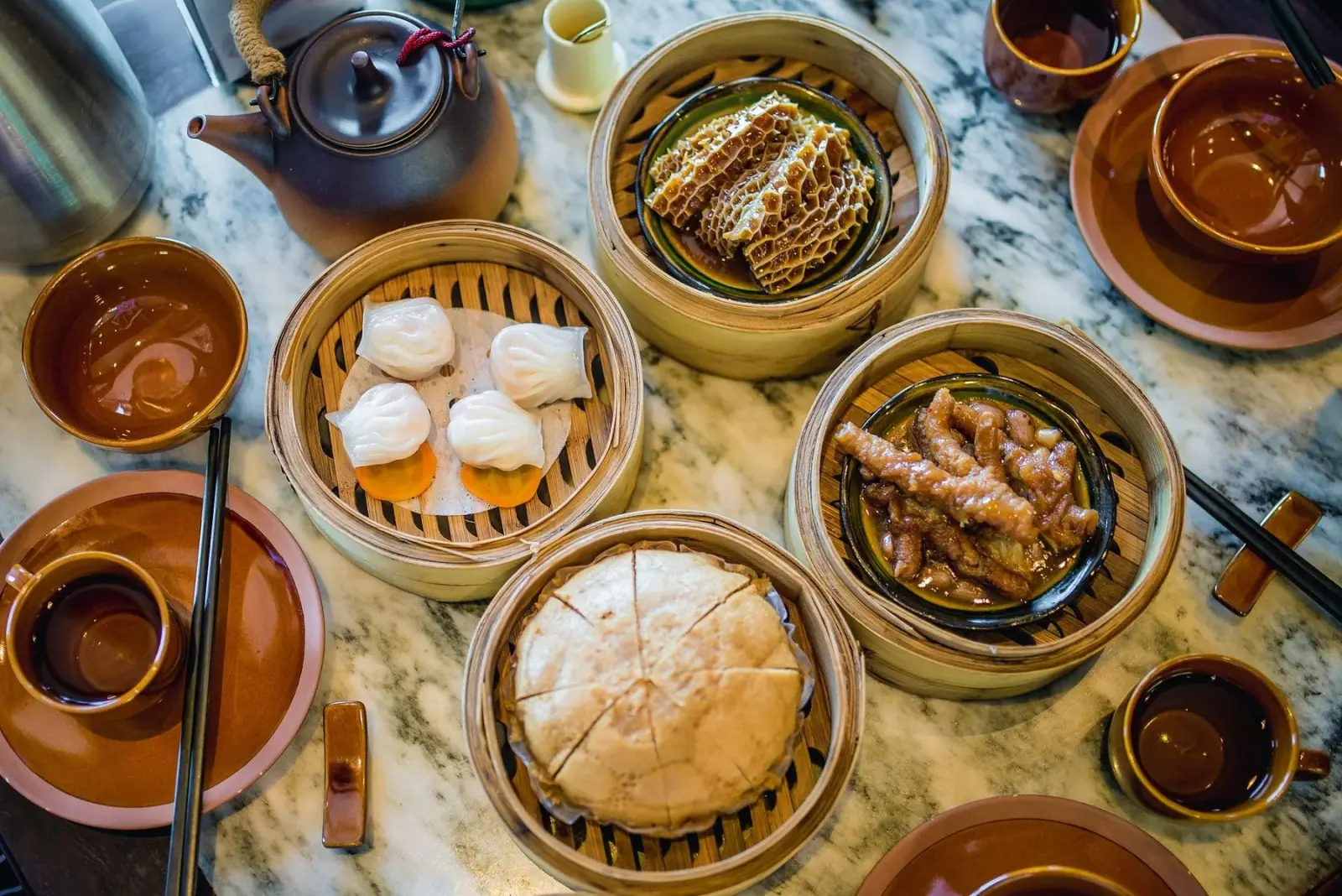 Fresh shrimp dumplings in a bamboo steamer — the emblem of Guangzhou morning tea