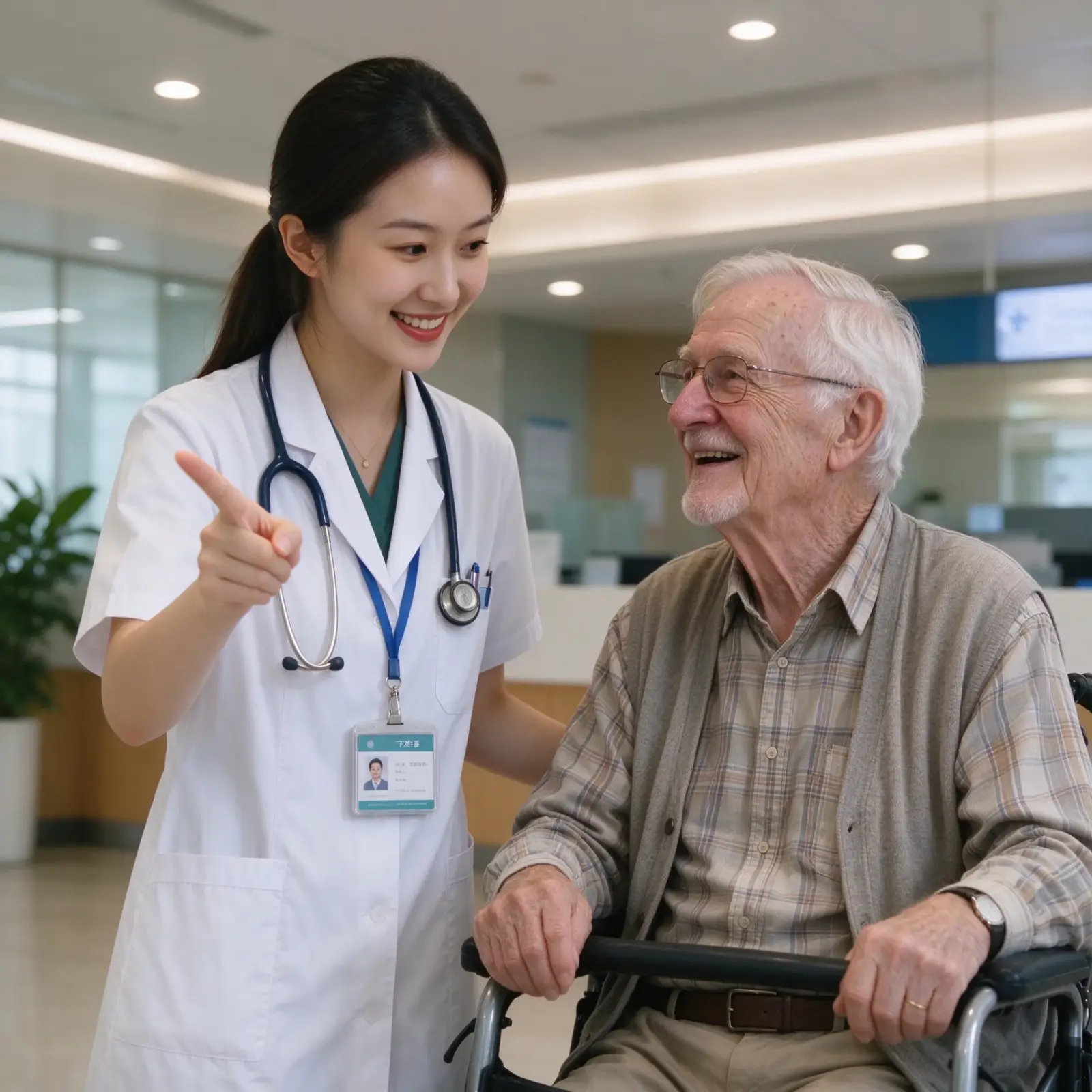 A bilingual care coordinator guiding an international guest