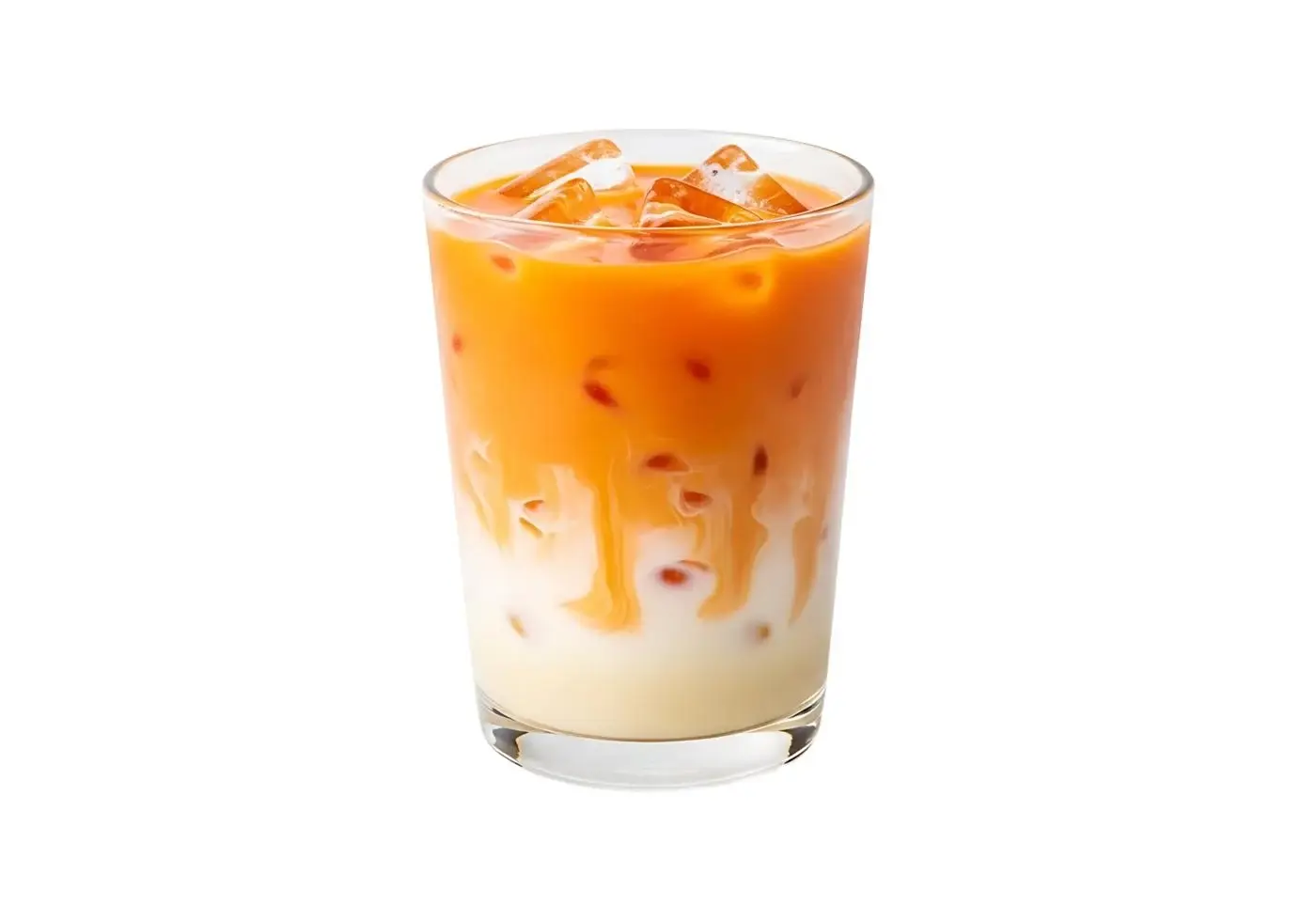 Iced Thai milk tea in a tall glass with orange layers