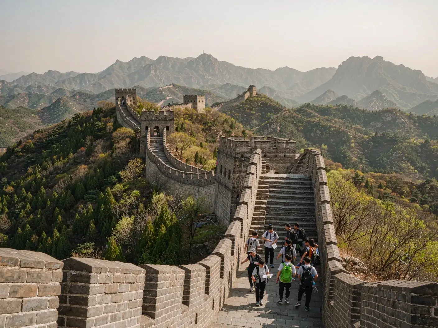 Students on the Badaling Great Wall