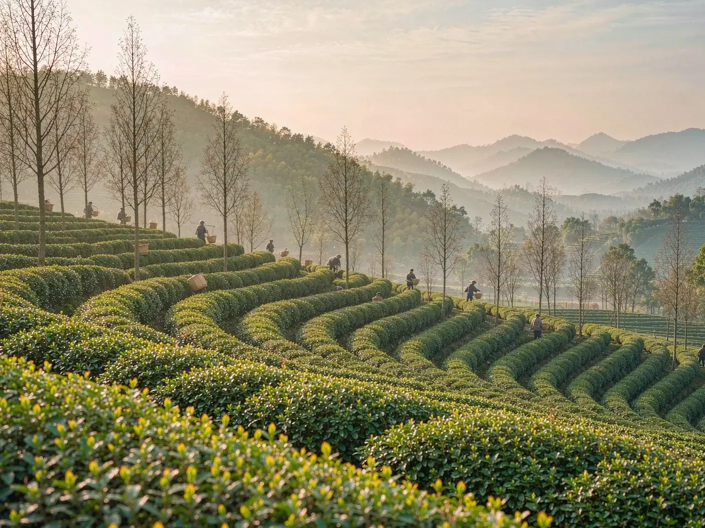 Longjing tea fields and Jiangnan handcraft
