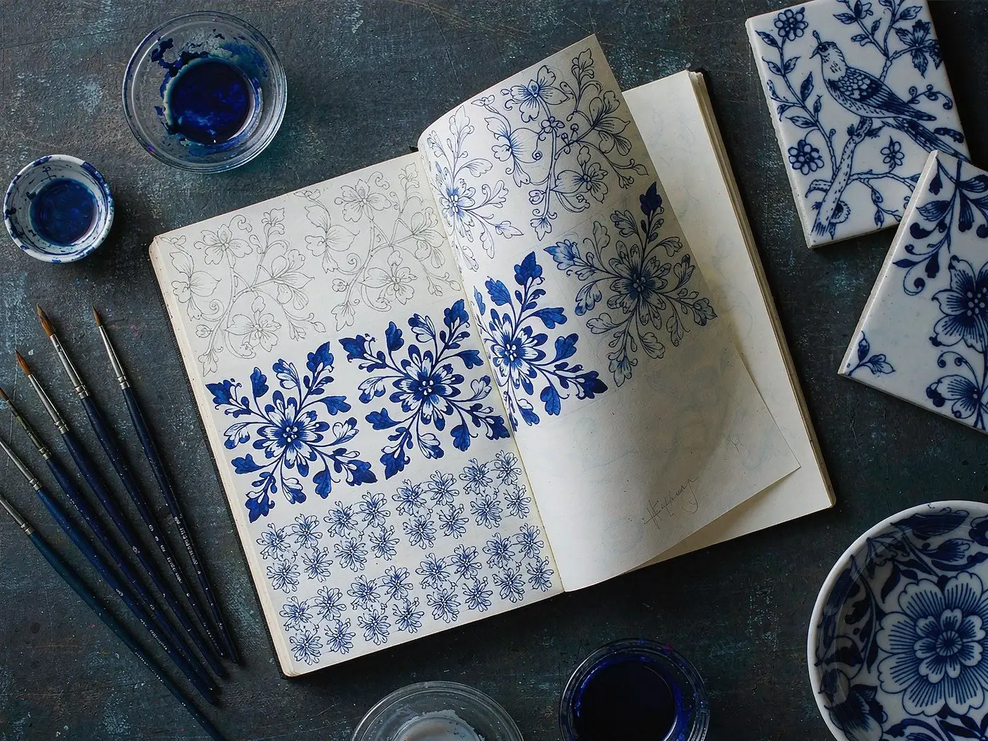 Blue-and-white motif design