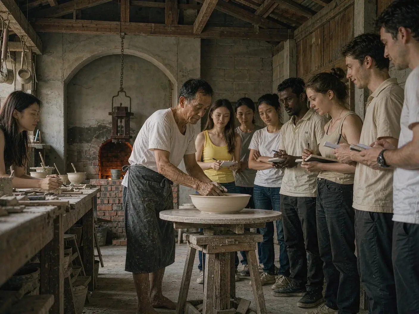 Traditional porcelain workshop and historic kiln at the Ancient Kiln area
