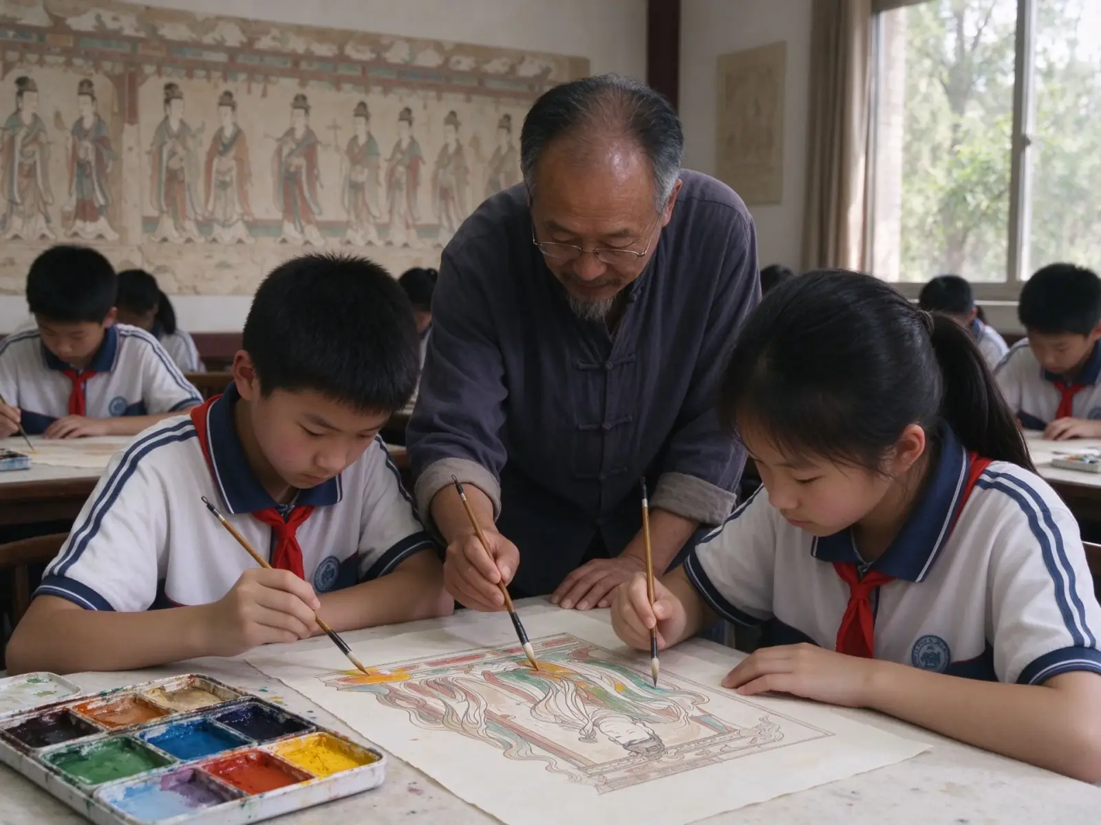Tang tomb mural copying and mineral pigments
