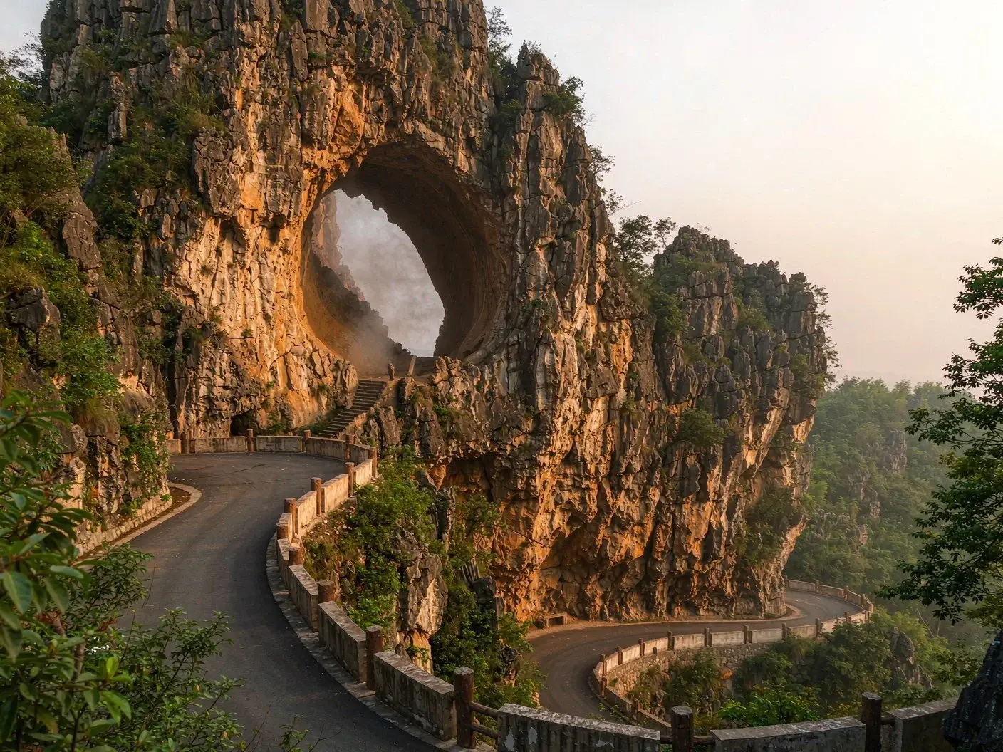 Tianmen Mountain cave and high-mountain cableway