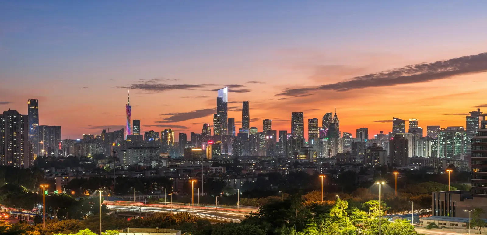 Guangzhou skyline in the evening light
