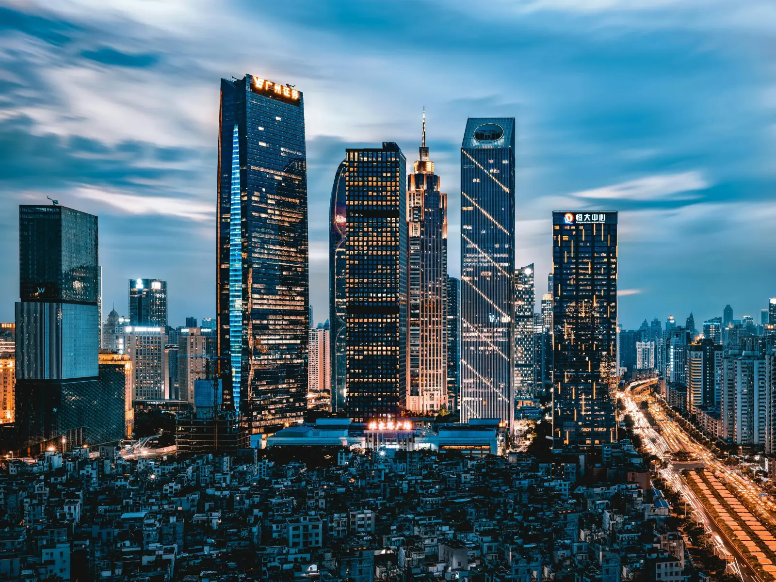 The illuminated towers of Zhujiang New Town