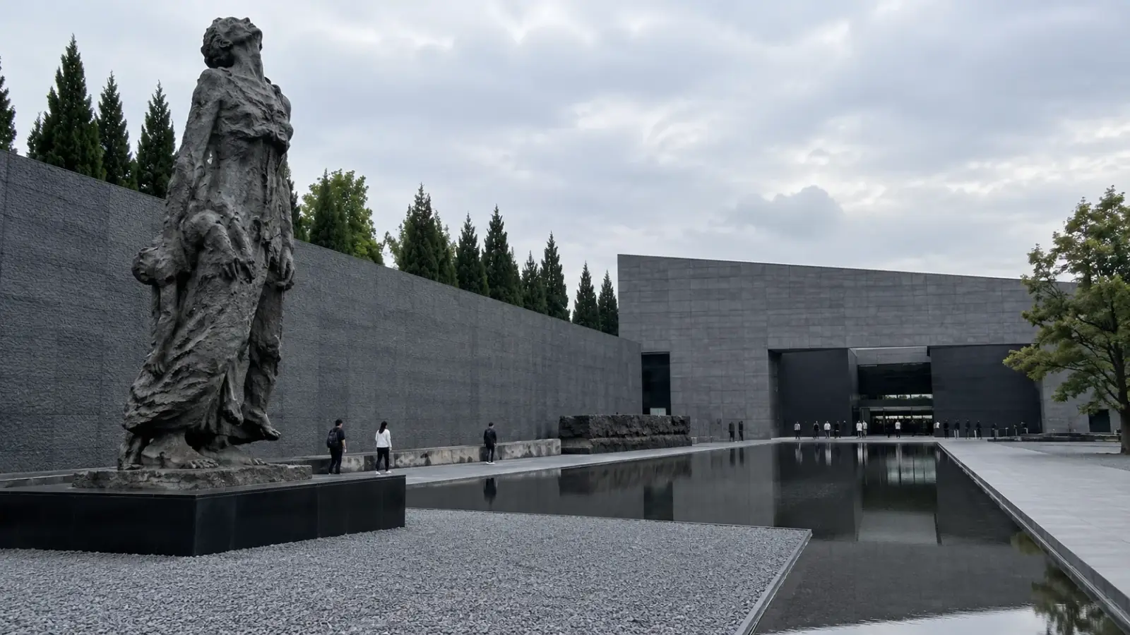 The sculpture plaza in front of the Memorial Hall of the Victims in Nanjing Massacre