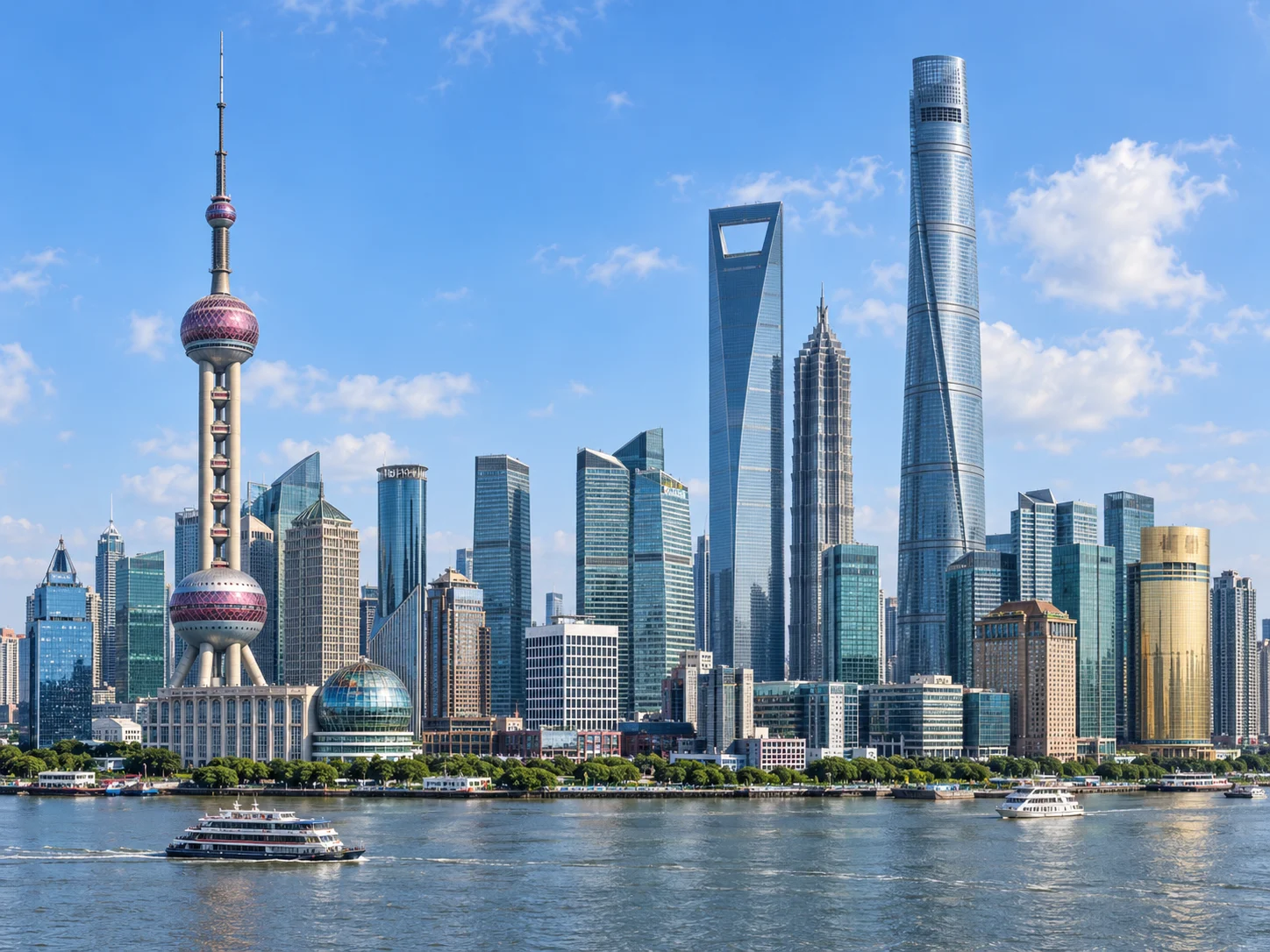 The illuminated Lujiazui skyline at night