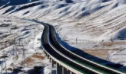 A winter road through the Tianshan Mountains