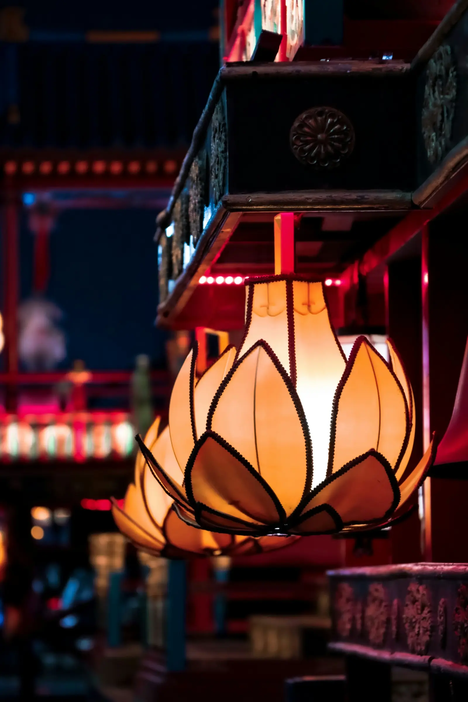 A glowing lotus lantern photographed in Xi’an