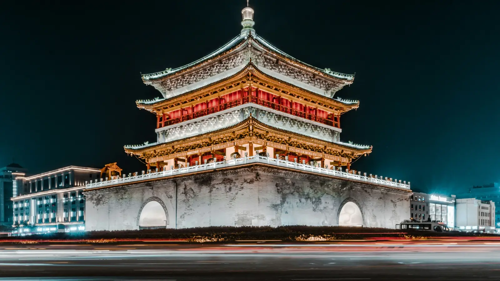 Xi’an Bell Tower illuminated at night